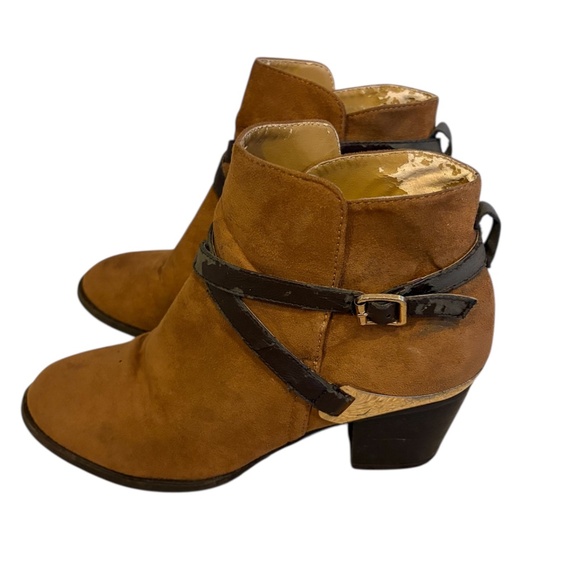 Forever 21 Shoes - Forever 21 Tan Suede Booties with Heel and Buckle | Size 8